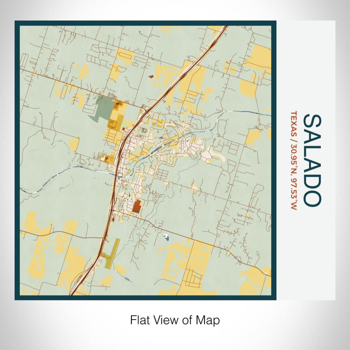 Rendered View of Salado Texas Map on 17oz Stainless Steel Insulated Tumbler in Woodblock Map Style