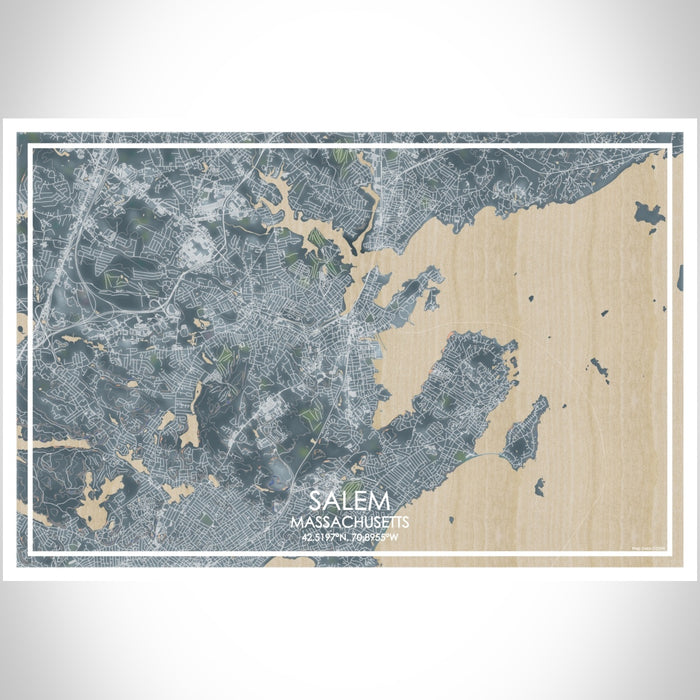 Salem Massachusetts Map Print Landscape Orientation in Afternoon Style With Shaded Background