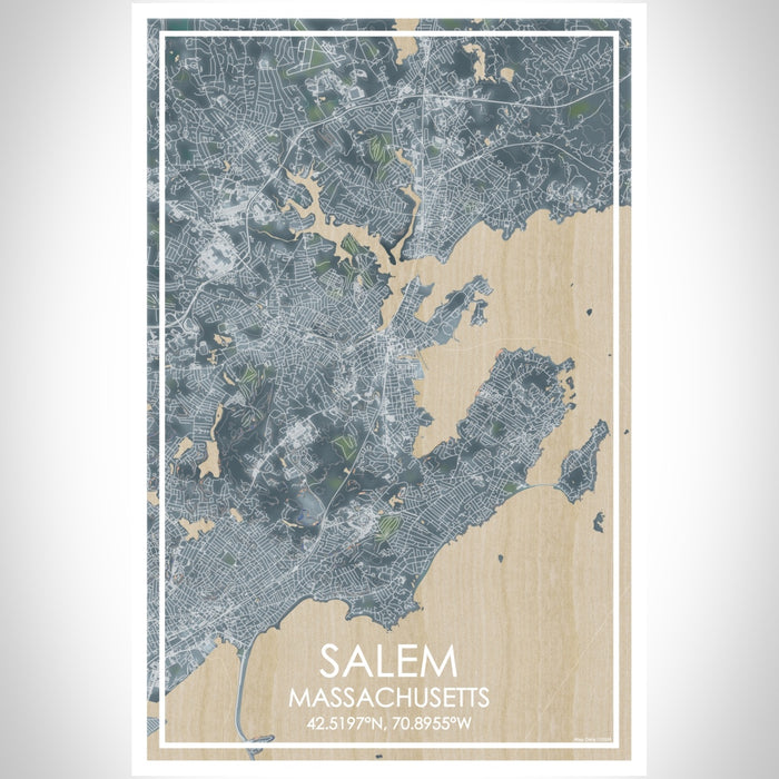 Salem Massachusetts Map Print Portrait Orientation in Afternoon Style With Shaded Background