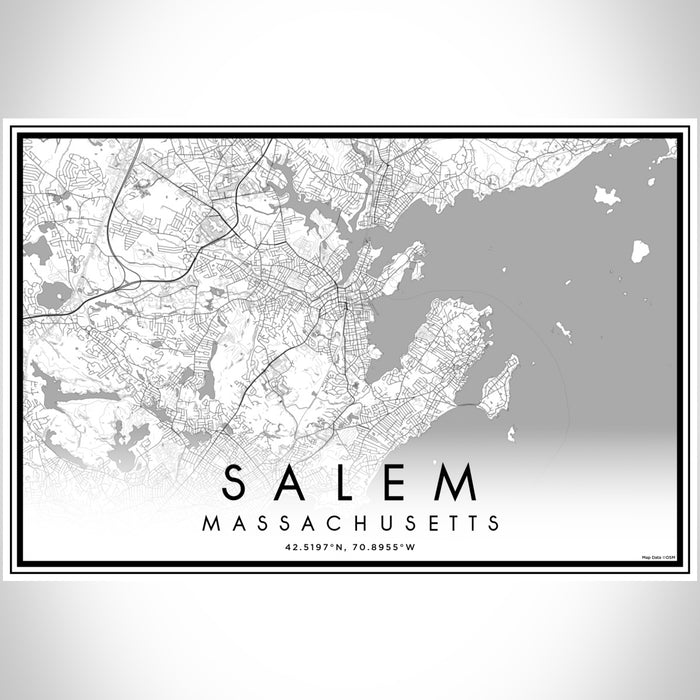 Salem Massachusetts Map Print Landscape Orientation in Classic Style With Shaded Background