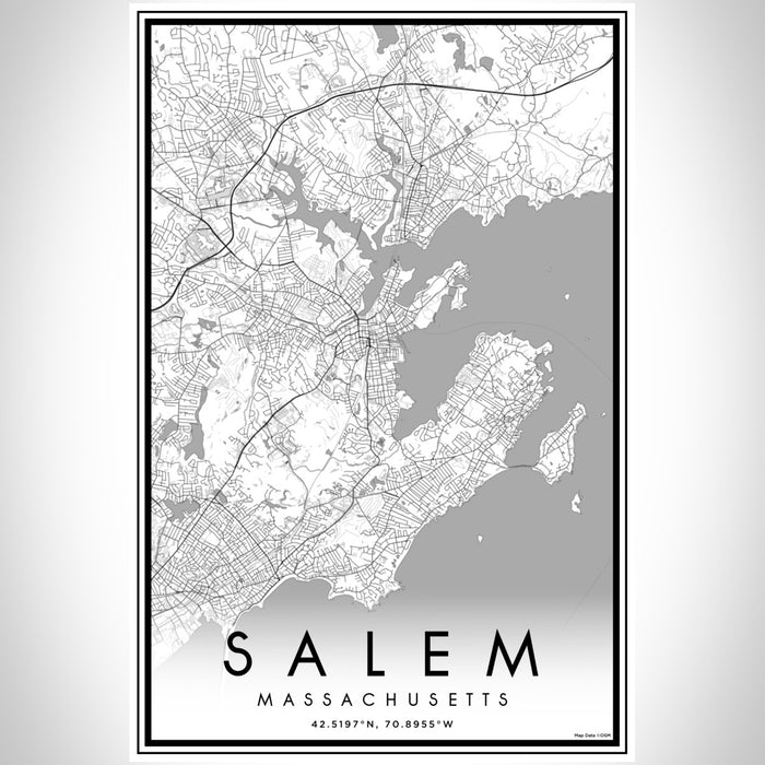 Salem Massachusetts Map Print Portrait Orientation in Classic Style With Shaded Background