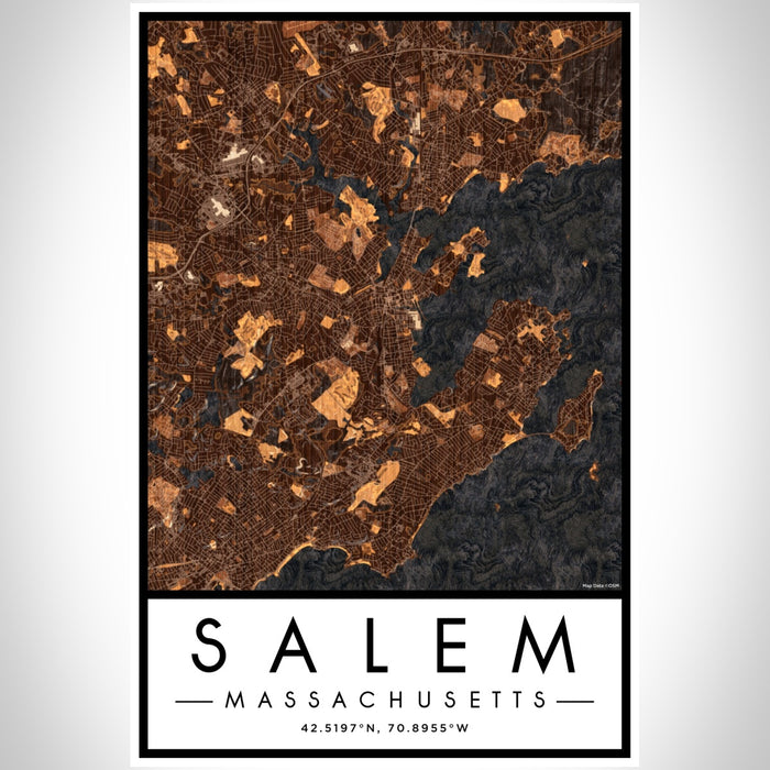 Salem Massachusetts Map Print Portrait Orientation in Ember Style With Shaded Background