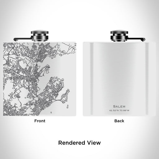 Rendered View of Salem Massachusetts Map Engraving on 6oz Stainless Steel Flask in White