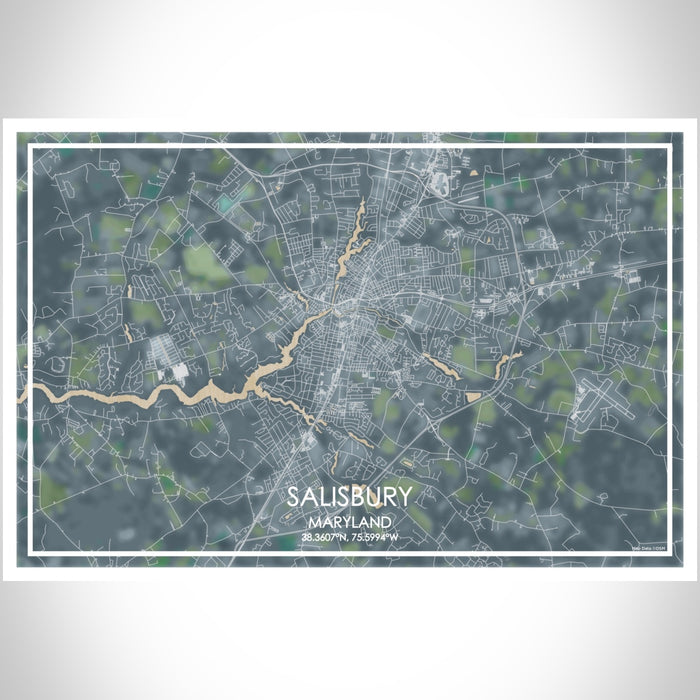 Salisbury Maryland Map Print Landscape Orientation in Afternoon Style With Shaded Background