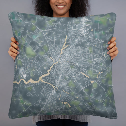 Person holding 22x22 Custom Salisbury Maryland Map Throw Pillow in Afternoon