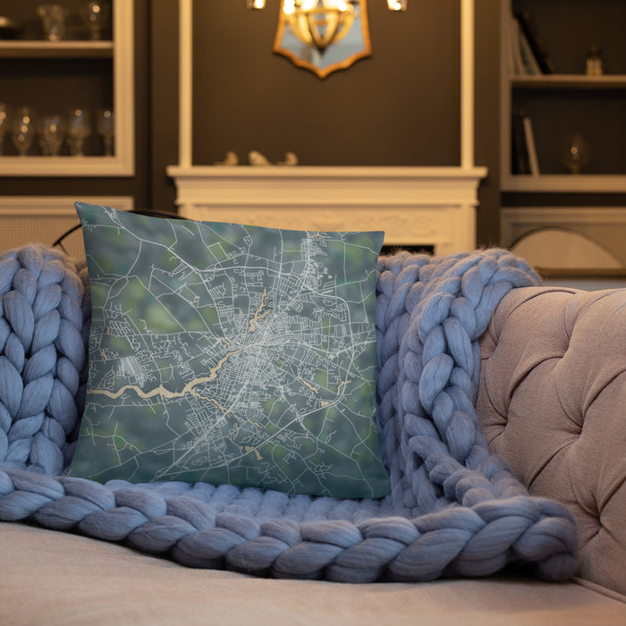 Custom Salisbury Maryland Map Throw Pillow in Afternoon on Cream Colored Couch