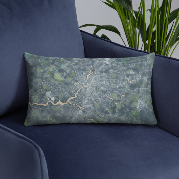Custom Salisbury Maryland Map Throw Pillow in Afternoon on Blue Colored Chair