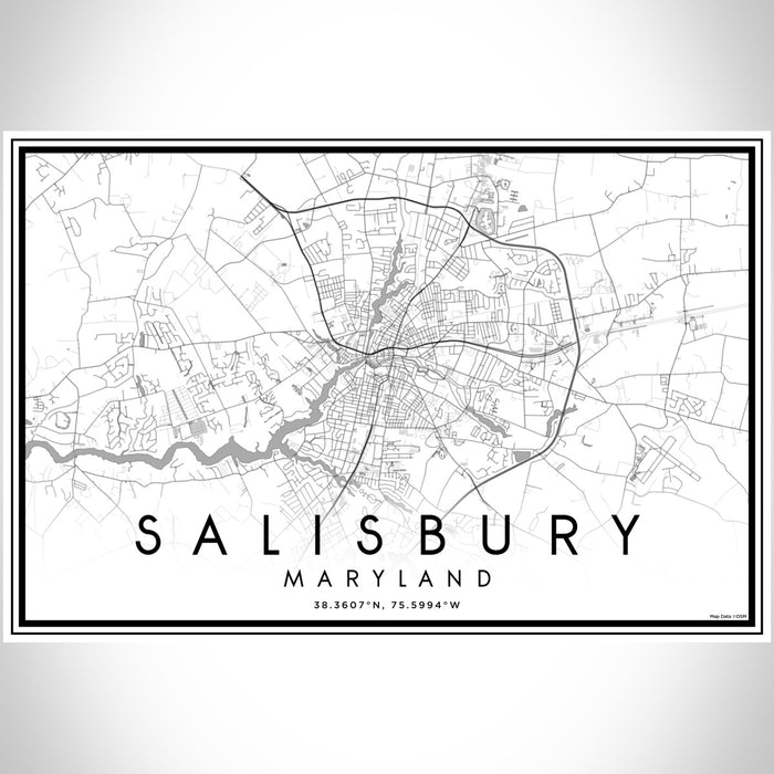 Salisbury Maryland Map Print Landscape Orientation in Classic Style With Shaded Background