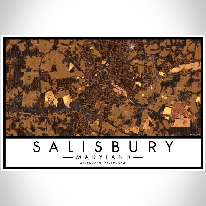 Salisbury Maryland Map Print Landscape Orientation in Ember Style With Shaded Background