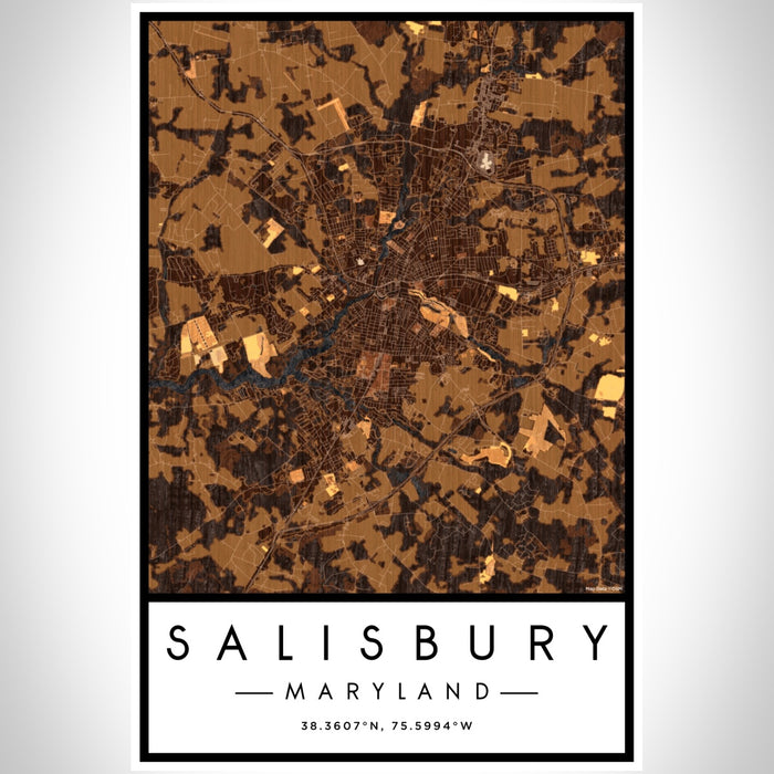 Salisbury Maryland Map Print Portrait Orientation in Ember Style With Shaded Background