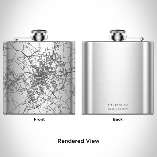 Rendered View of Salisbury Maryland Map Engraving on 6oz Stainless Steel Flask