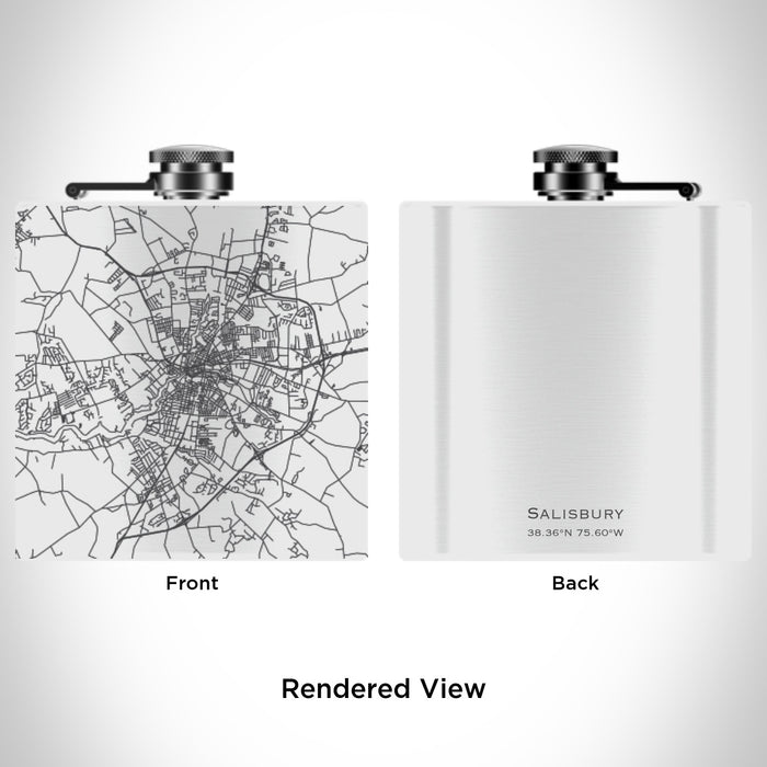 Rendered View of Salisbury Maryland Map Engraving on 6oz Stainless Steel Flask in White