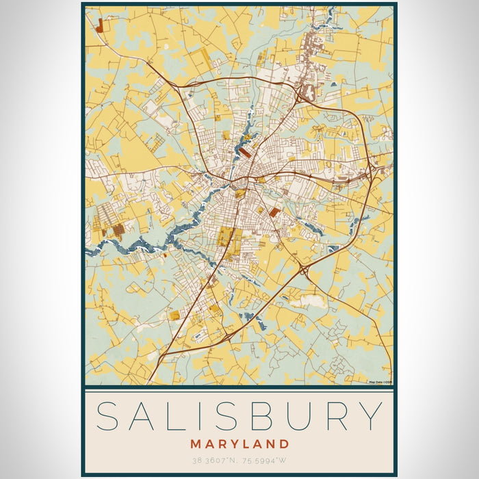 Salisbury Maryland Map Print Portrait Orientation in Woodblock Style With Shaded Background