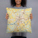 Person holding 18x18 Custom Salisbury Maryland Map Throw Pillow in Woodblock