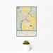 12x18 Salmon Idaho Map Print Portrait Orientation in Woodblock Style With Small Cactus Plant in White Planter
