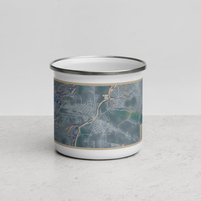 Front View Custom Salmon Idaho Map Enamel Mug in Afternoon