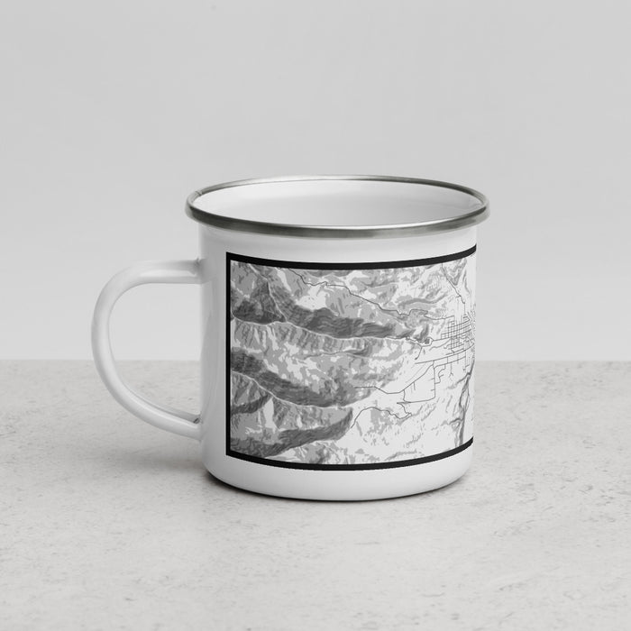 Left View Custom Salmon Idaho Map Enamel Mug in Classic