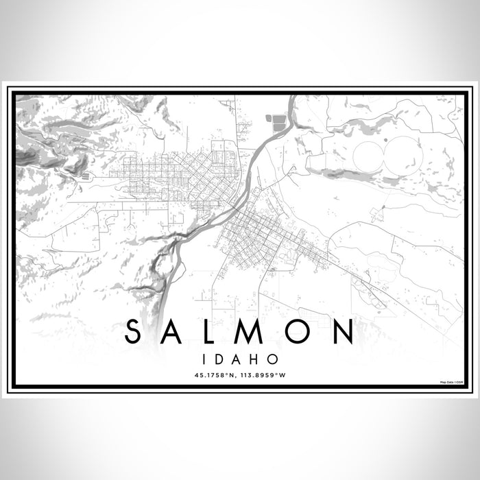 Salmon Idaho Map Print Landscape Orientation in Classic Style With Shaded Background