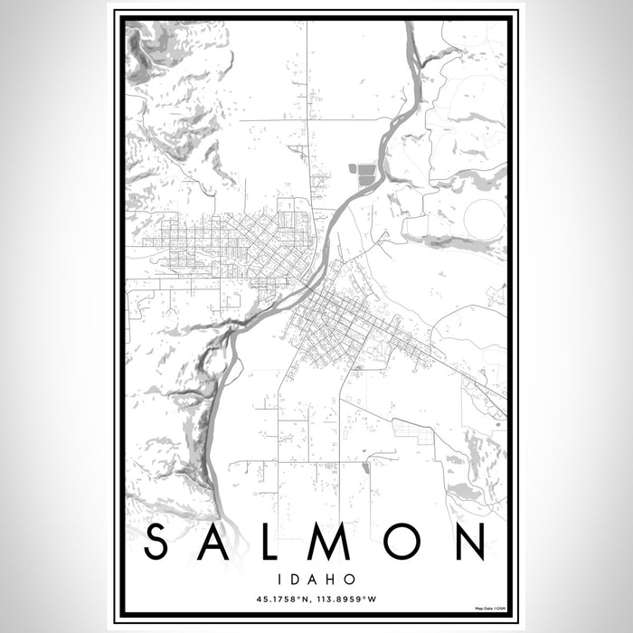 Salmon Idaho Map Print Portrait Orientation in Classic Style With Shaded Background