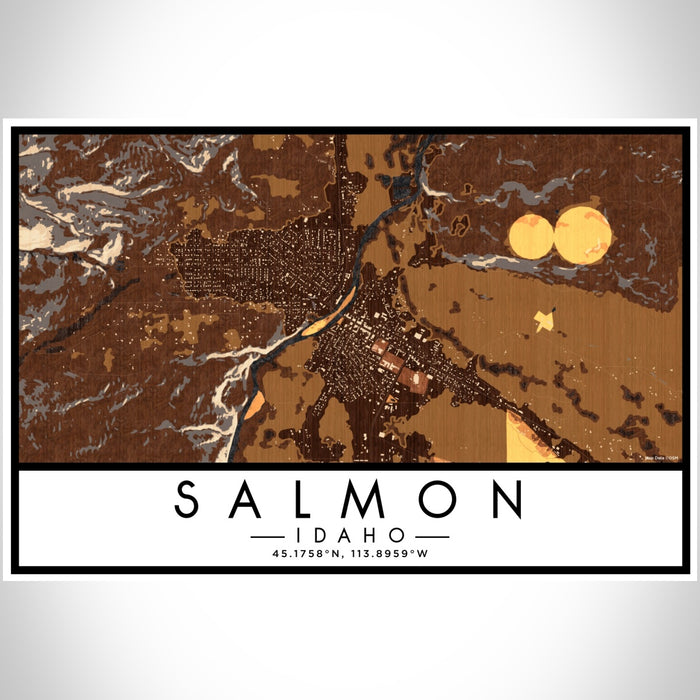 Salmon Idaho Map Print Landscape Orientation in Ember Style With Shaded Background