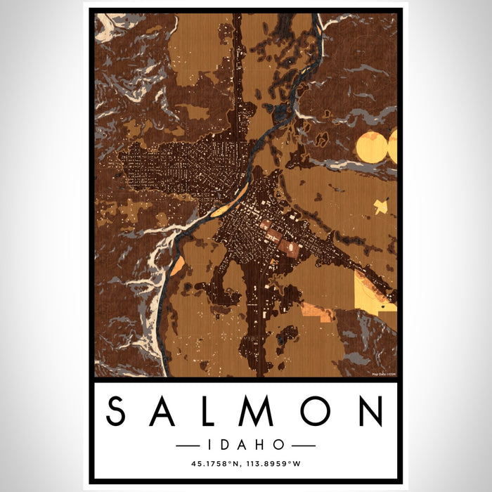 Salmon Idaho Map Print Portrait Orientation in Ember Style With Shaded Background