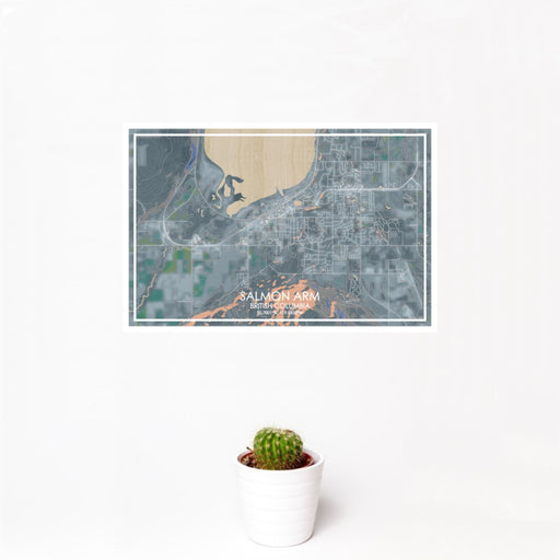 12x18 Salmon Arm British Columbia Map Print Landscape Orientation in Afternoon Style With Small Cactus Plant in White Planter