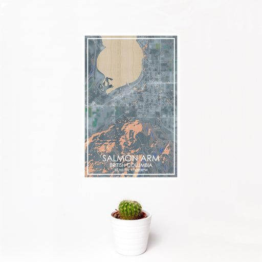 12x18 Salmon Arm British Columbia Map Print Portrait Orientation in Afternoon Style With Small Cactus Plant in White Planter