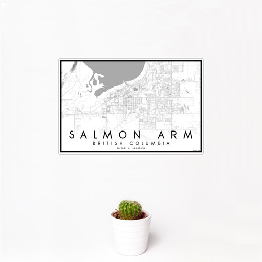 12x18 Salmon Arm British Columbia Map Print Landscape Orientation in Classic Style With Small Cactus Plant in White Planter