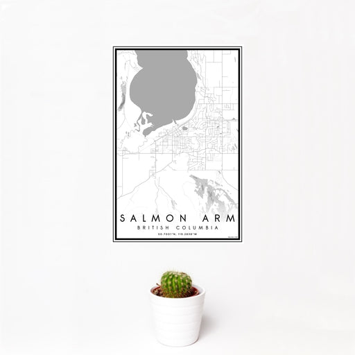 12x18 Salmon Arm British Columbia Map Print Portrait Orientation in Classic Style With Small Cactus Plant in White Planter