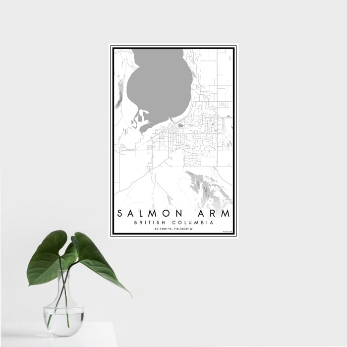 16x24 Salmon Arm British Columbia Map Print Portrait Orientation in Classic Style With Tropical Plant Leaves in Water