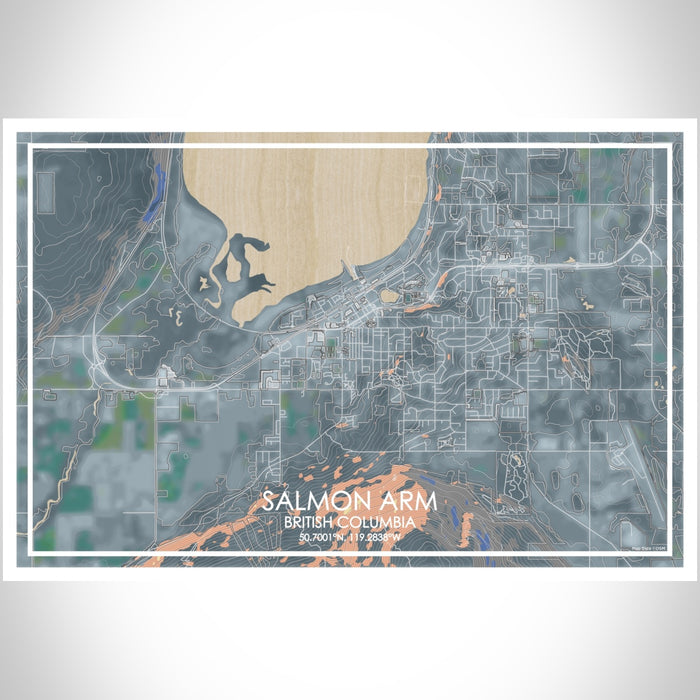 Salmon Arm British Columbia Map Print Landscape Orientation in Afternoon Style With Shaded Background