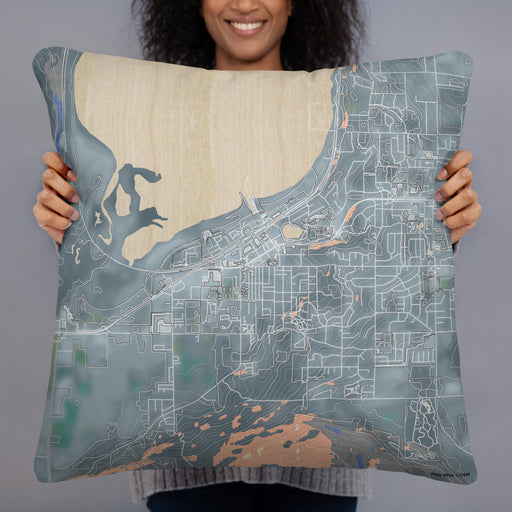 Person holding 22x22 Custom Salmon Arm British Columbia Map Throw Pillow in Afternoon