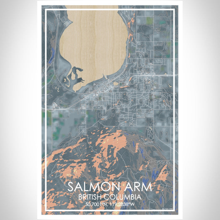 Salmon Arm British Columbia Map Print Portrait Orientation in Afternoon Style With Shaded Background