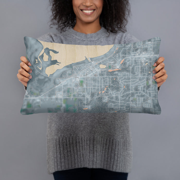 Person holding 20x12 Custom Salmon Arm British Columbia Map Throw Pillow in Afternoon