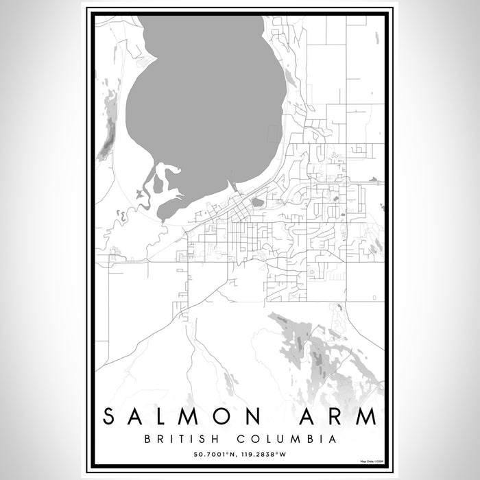 Salmon Arm British Columbia Map Print Portrait Orientation in Classic Style With Shaded Background