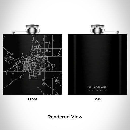 Rendered View of Salmon Arm British Columbia Map Engraving on 6oz Stainless Steel Flask in Black