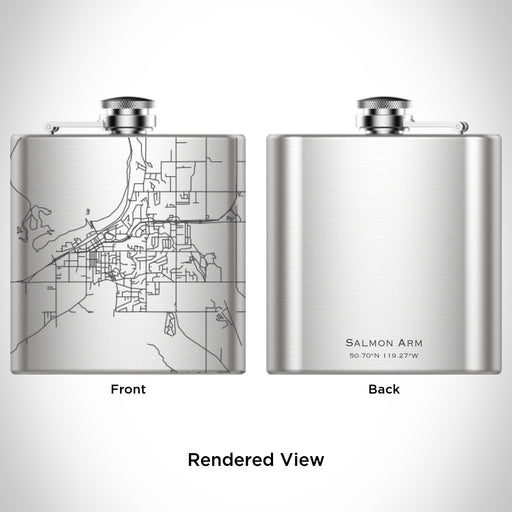 Rendered View of Salmon Arm British Columbia Map Engraving on 6oz Stainless Steel Flask