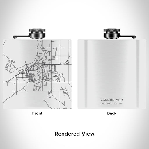 Rendered View of Salmon Arm British Columbia Map Engraving on 6oz Stainless Steel Flask in White