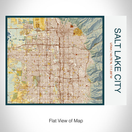 Rendered View of Salt Lake City Utah Map on 20oz Stainless Steel Insulated Bottle with Bamboo Top with printed woodblock style map