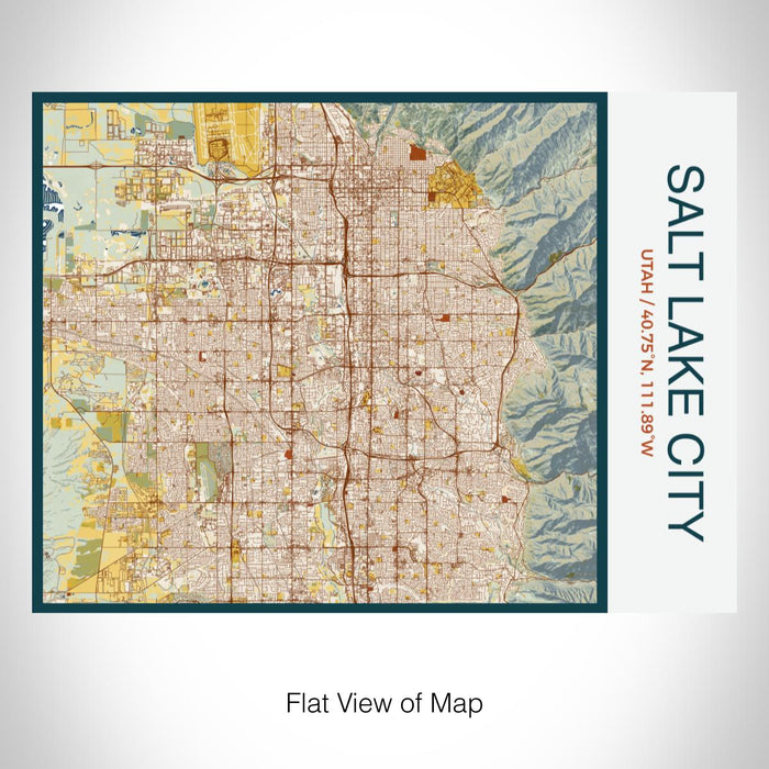 Rendered View of Salt Lake City Utah Map on 20oz Stainless Steel Insulated Bottle with Bamboo Top with printed woodblock style map