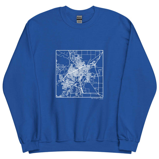 San Angelo Texas  Map Unisex Crewneck Sweater with City inscription in Royal Blue