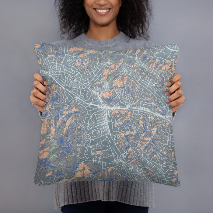 Person holding 18x18 Custom San Anselmo California Map Throw Pillow in Afternoon