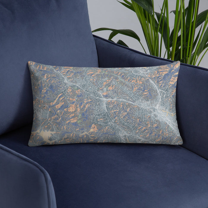 Custom San Anselmo California Map Throw Pillow in Afternoon on Blue Colored Chair