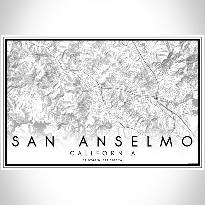 San Anselmo California Map Print Landscape Orientation in Classic Style With Shaded Background