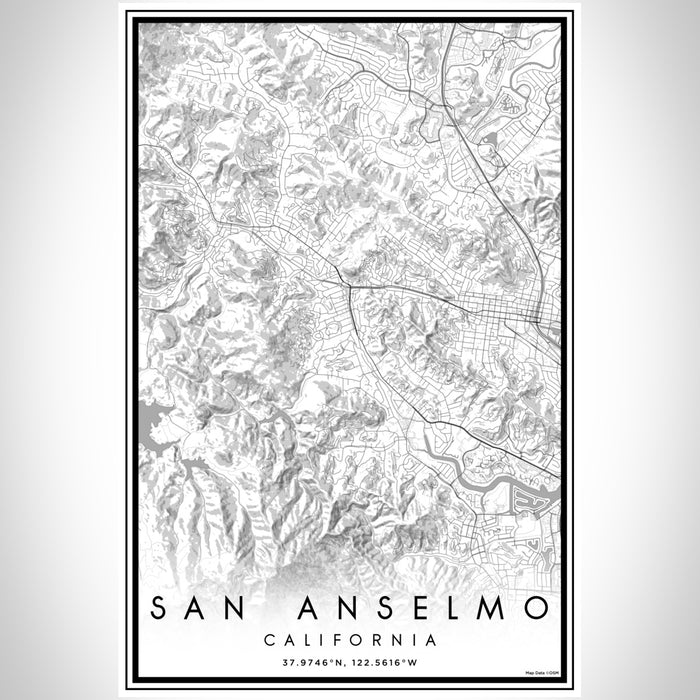 San Anselmo California Map Print Portrait Orientation in Classic Style With Shaded Background