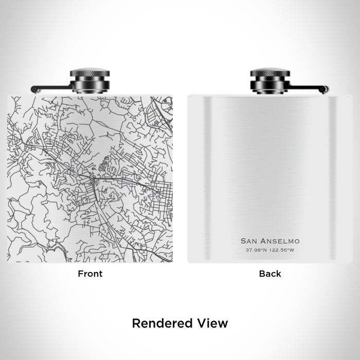 Rendered View of San Anselmo California Map Engraving on 6oz Stainless Steel Flask in White