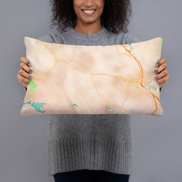 Person holding 20x12 Custom San Anselmo California Map Throw Pillow in Watercolor