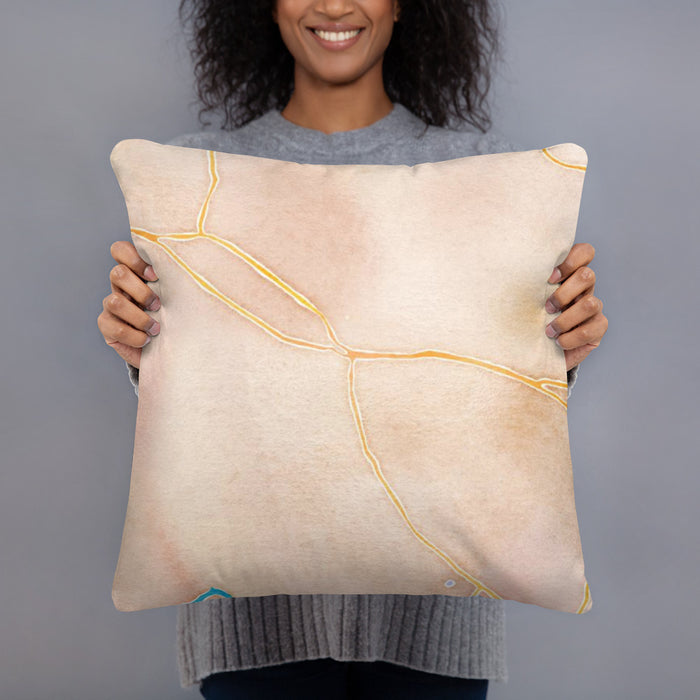 Person holding 18x18 Custom San Anselmo California Map Throw Pillow in Watercolor