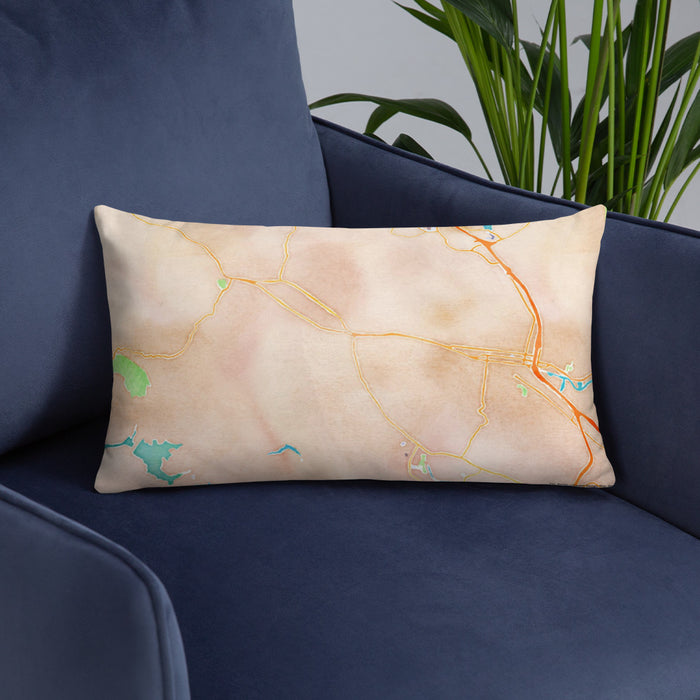 Custom San Anselmo California Map Throw Pillow in Watercolor on Blue Colored Chair