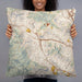 Person holding 22x22 Custom San Anselmo California Map Throw Pillow in Woodblock